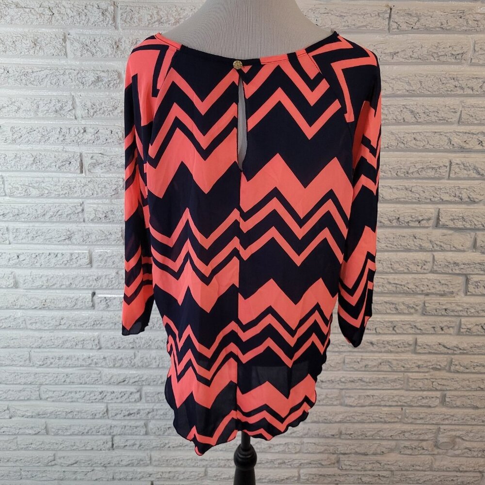 Absolute Angel Women XL Top Pink Blue Zig Zag Boat Neck Long Sleeve GEO14E - Picture 5 of 7